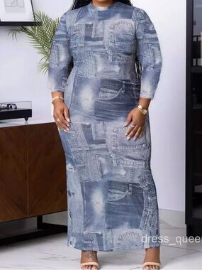 Stylewe long-sleeve patchwork denim print dress